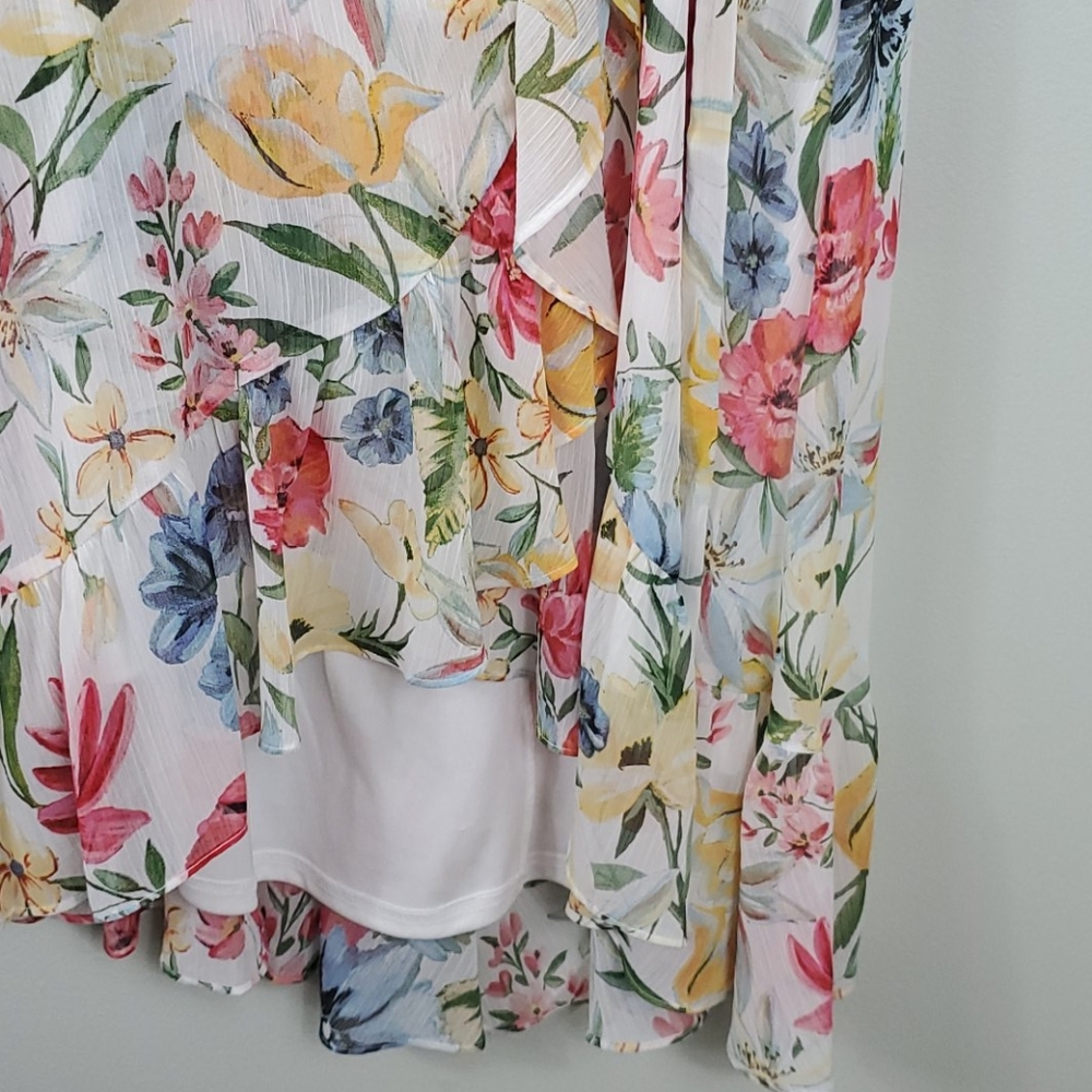 Calvin Klein Floral High Low Faux Wrap Dress 10 - Picture 3 of 7